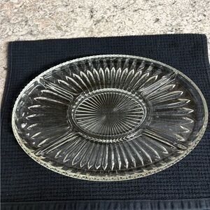 Vintage Pressed Oval Glass Tray 5 Section Divided Dish